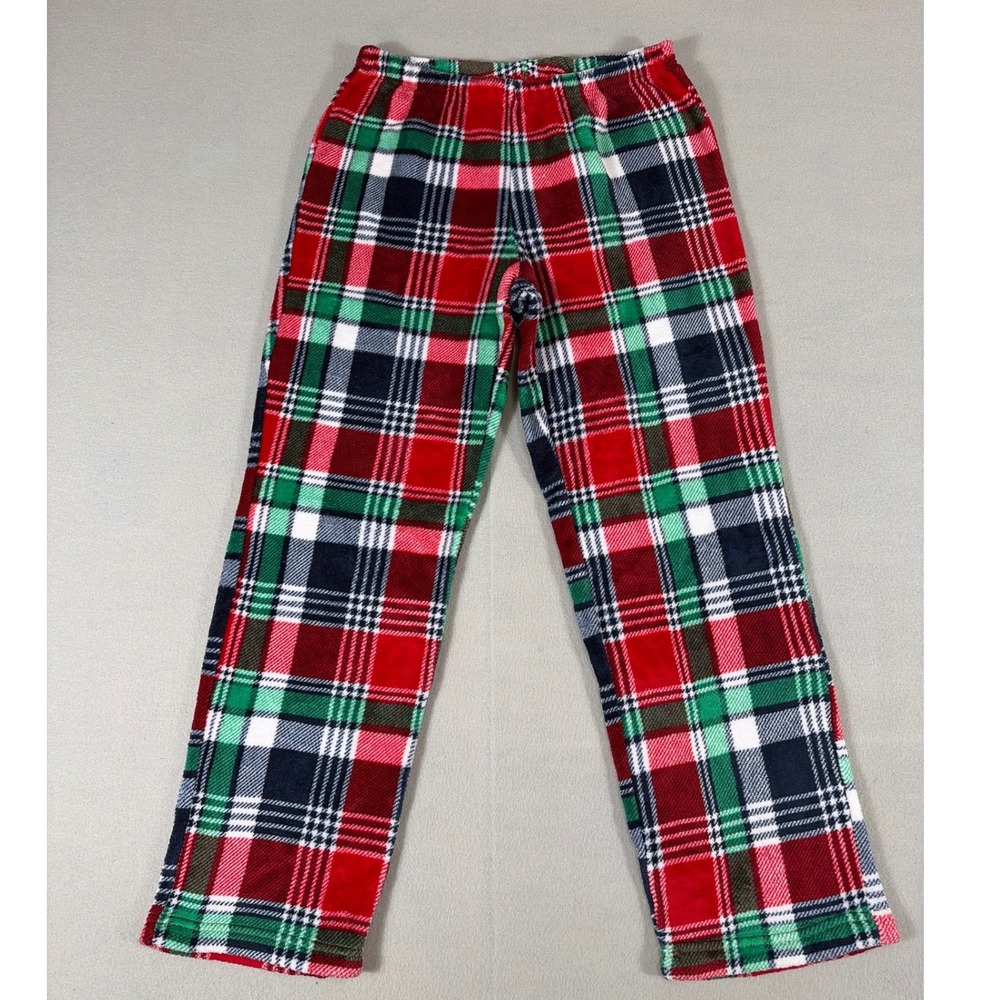 Joyspun Kids Plaid Fleece Pajama Pants Red Green Blue Size M 8-10 Holiday Sleep